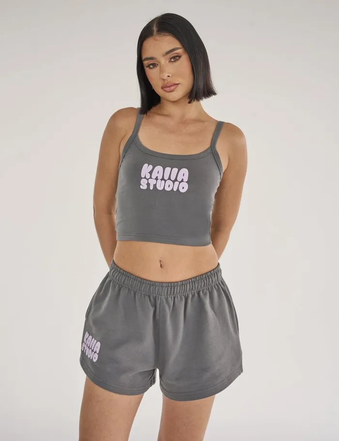 Women Kaiia Studio Bubble Logo Cami Vest Top Dark Grey and Lilac Grey Public Desire Tops Women Kaiia Studio Bubble Logo Cami Vest Top Dark Grey and Lilac Grey Public Desire Tops
