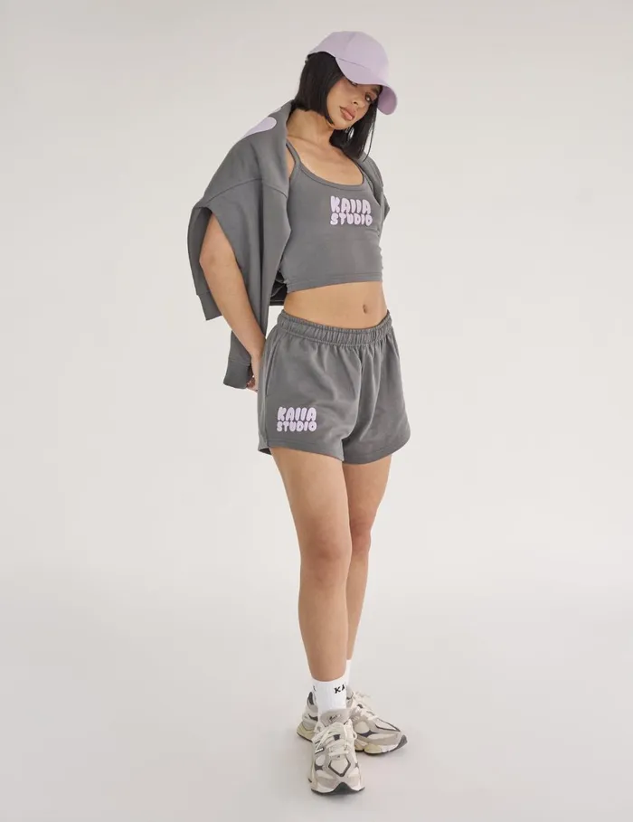 Women Kaiia Studio Bubble Logo Cami Vest Top Dark Grey and Lilac Grey Public Desire Tops