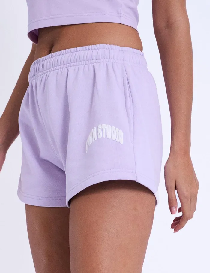 Women Kaiia Studio Bubble Logo Mini Sweat Shorts Violet Purple Public Desire Shorts