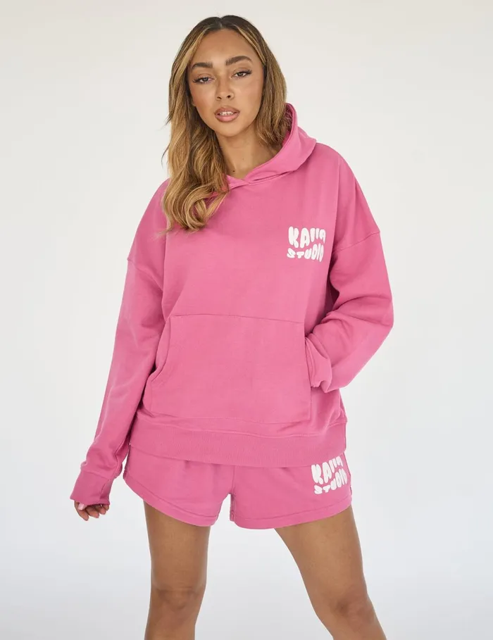 Women Kaiia Studio Bubble Logo Oversized Hoodie Pink Pink Public Desire View All Clothing
