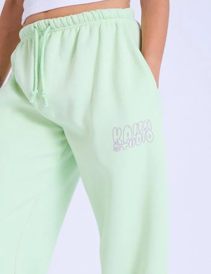 Women Kaiia Studio Bubble Logo Wide Leg Joggers Lime Public Desire Jogger and Leggings