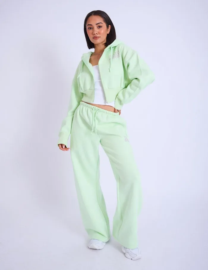 Women Kaiia Studio Bubble Logo Wide Leg Joggers Lime Public Desire Jogger and Leggings