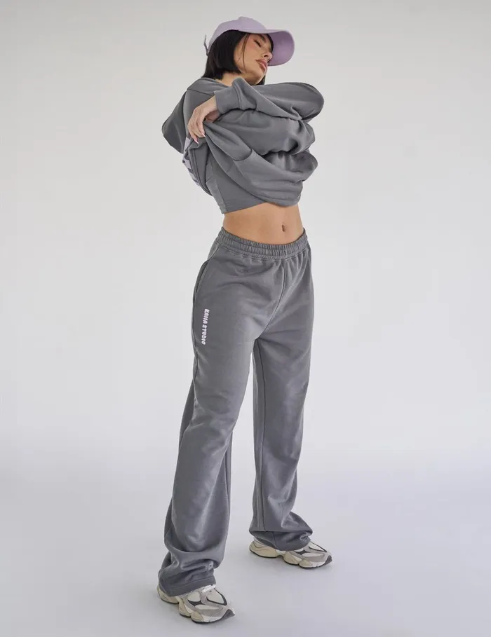 Women Kaiia Studio Bubble Logo Wide Leg Sweat Pants Dark Grey and Lilac Grey Public Desire Jogger and Leggings Women Kaiia Studio Bubble Logo Wide Leg Sweat Pants Dark Grey and Lilac Grey Public Desire Jogger and Leggings