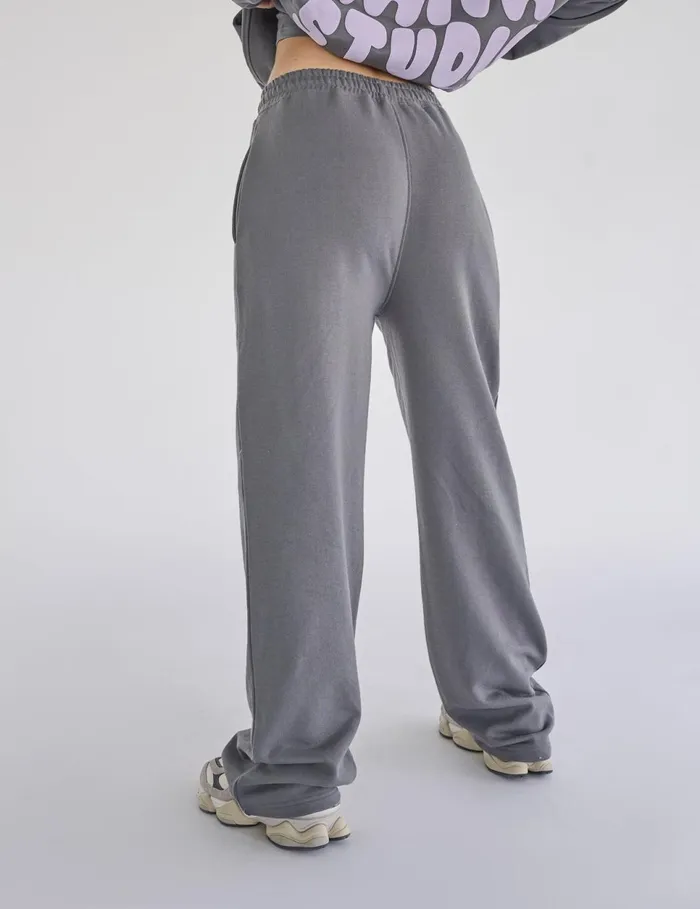 Women Kaiia Studio Bubble Logo Wide Leg Sweat Pants Dark Grey and Lilac Grey Public Desire Jogger and Leggings