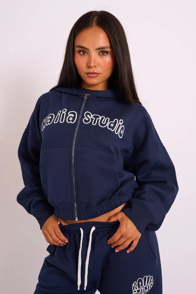 Women Kaiia Studio Bubble Zip Through Hoodie Navy White Public Desire Kaiia The Label Women Kaiia Studio Bubble Zip Through Hoodie Navy White Public Desire Kaiia The Label