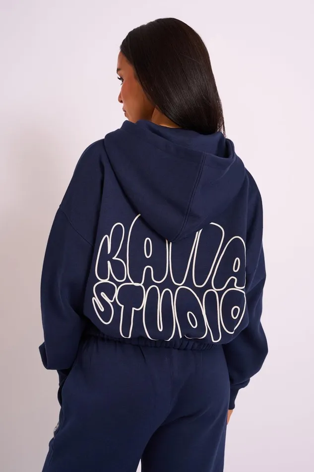 Women Kaiia Studio Bubble Zip Through Hoodie Navy White Public Desire Kaiia The Label