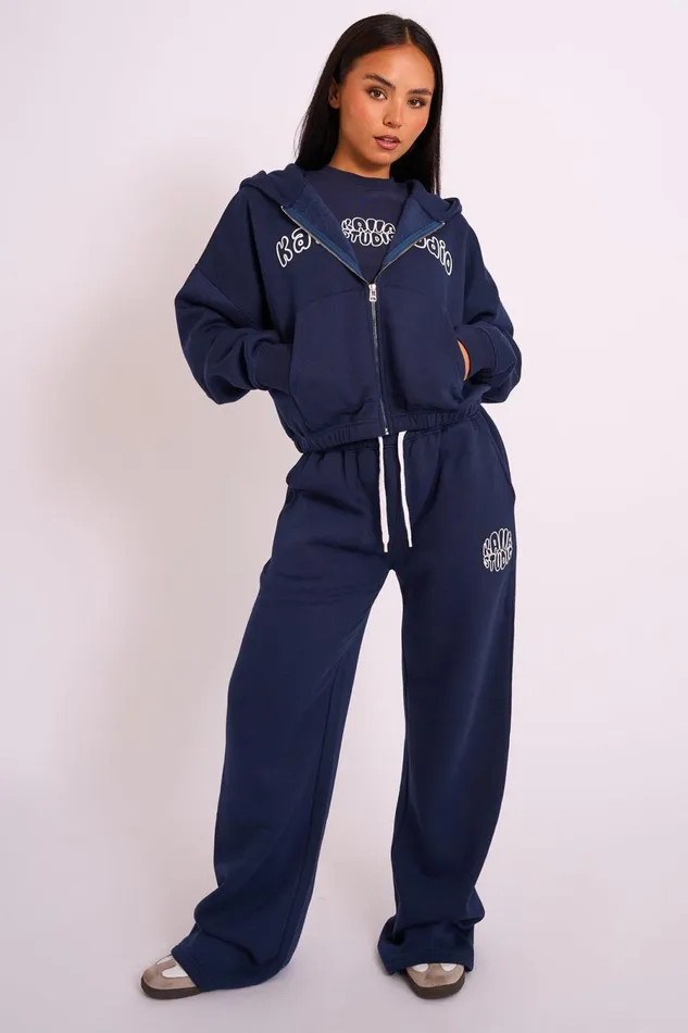 Women Kaiia Studio Bubble Zip Through Hoodie Navy White Public Desire Kaiia The Label