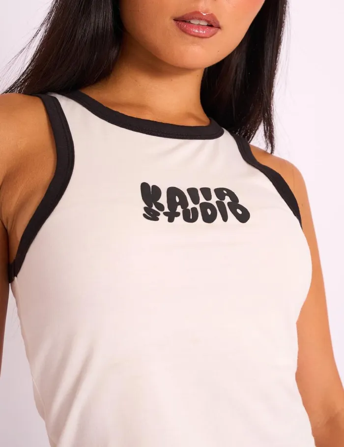 Women Kaiia Studio Contrast Binding Racer Vest White and Black Black Public Desire Kaiia The Label