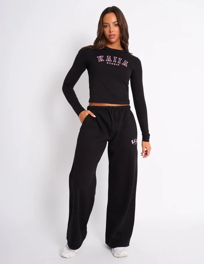 Women Kaiia Studio Long Sleeve Top Black And Pink Pink Public Desire Kaiia The Label