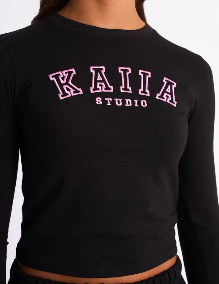 Women Kaiia Studio Long Sleeve Top Black And Pink Pink Public Desire Kaiia The Label
