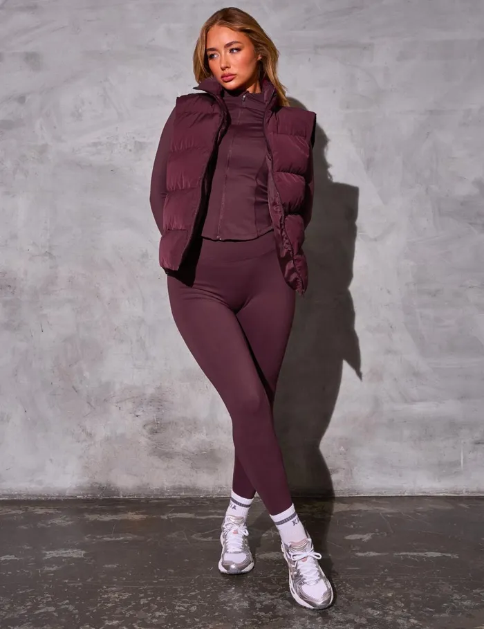 Women Kaiia Studio Padded Gilet Deep Burgundy Burgundy Public Desire Outerwear and Jackets