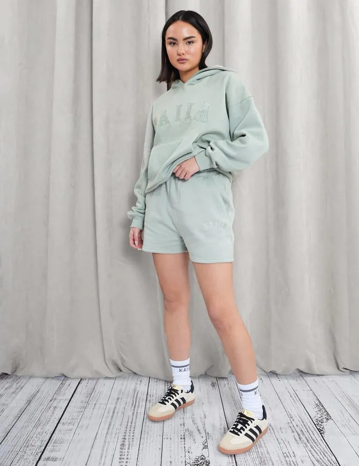 Women Kaiia Sweat Logo Shorts In Sage Green Green Public Desire Shorts