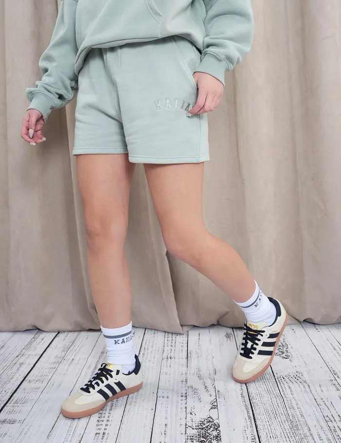 Women Kaiia Sweat Logo Shorts In Sage Green Green Public Desire Shorts