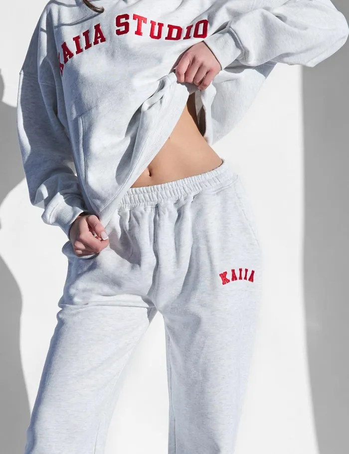 Women Kaiia Wide Leg Joggers Light Grey Marl And Red Grey Public Desire Jogger and Leggings