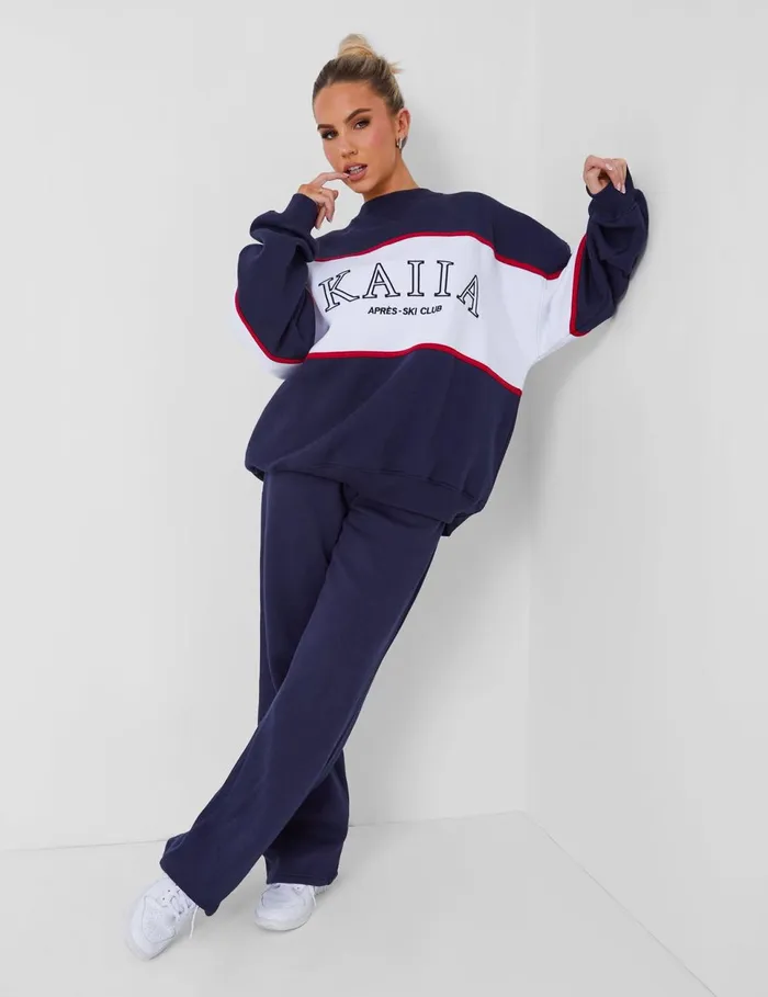 Women Kaiia Wide Leg Sweat Pants In Navy Navy Public Desire Two Piece Sets