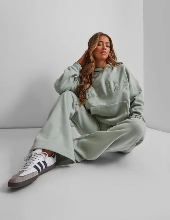 Women Kaiia Wide Leg Sweat Pants In Sage Green Green Public Desire Two Piece Sets