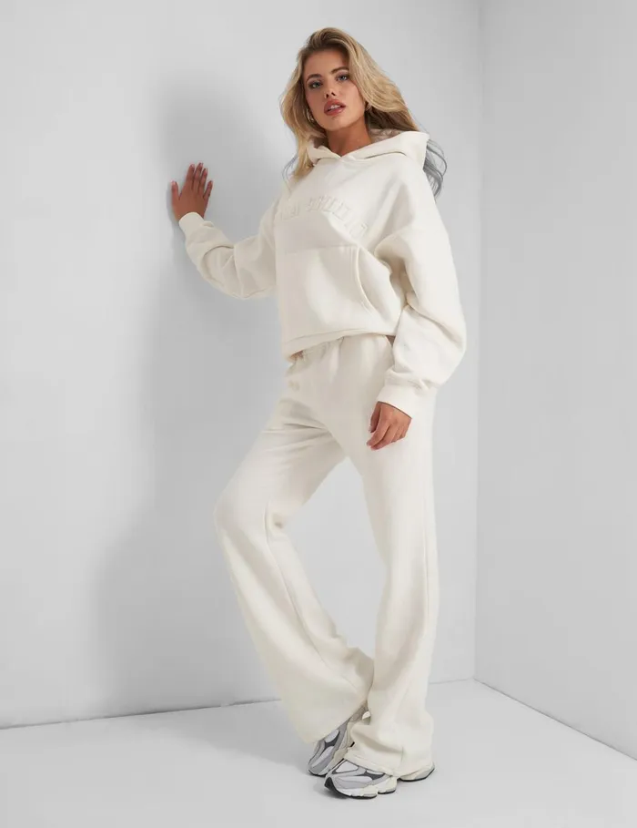Women Kaiia Wide Leg Sweat Pants In Vanilla Neutral Public Desire Tracksuit