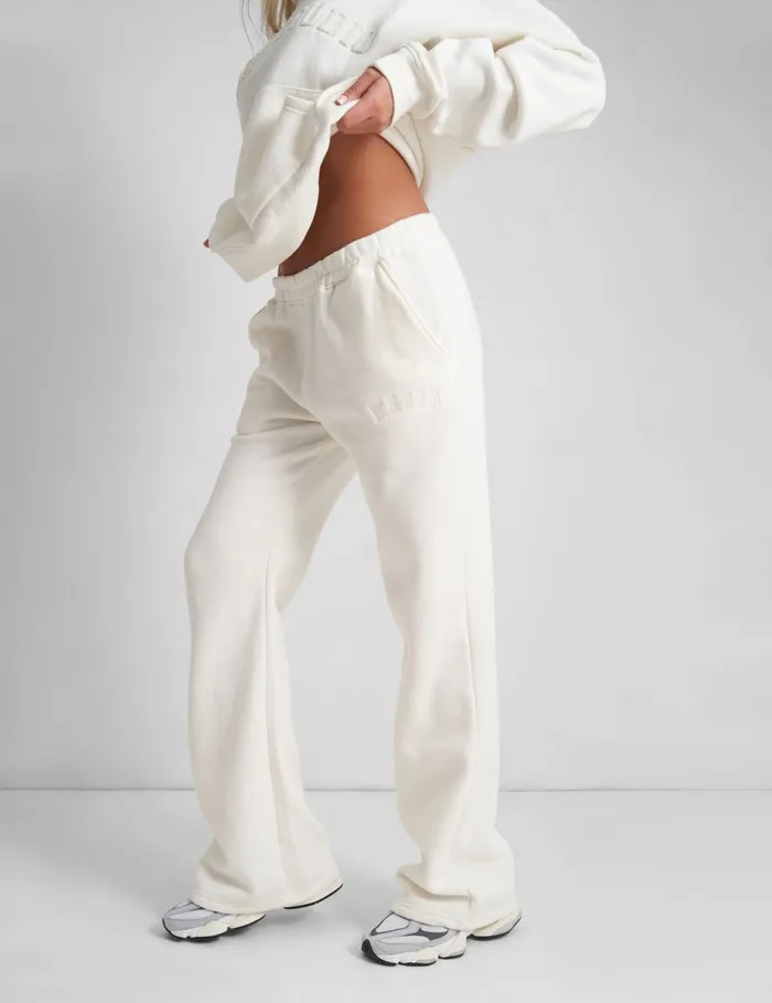 Women Kaiia Wide Leg Sweat Pants In Vanilla Neutral Public Desire Tracksuit