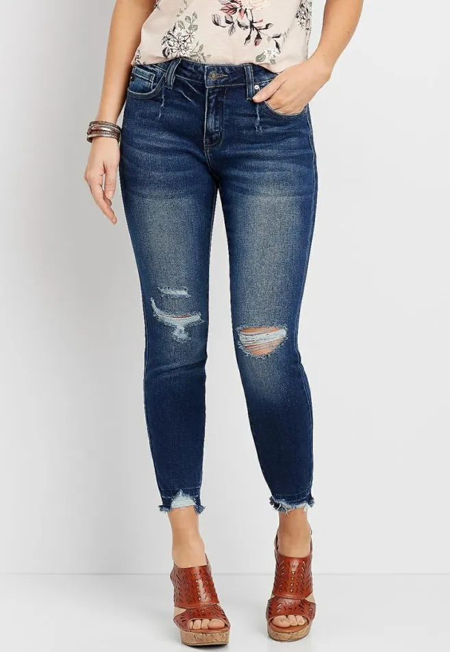 Women Kancan Dark Wash Destructed Hem Skinny Jean Maurices Jeans