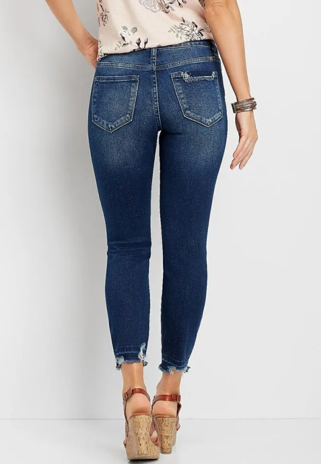 Women Kancan Dark Wash Destructed Hem Skinny Jean Maurices Jeans