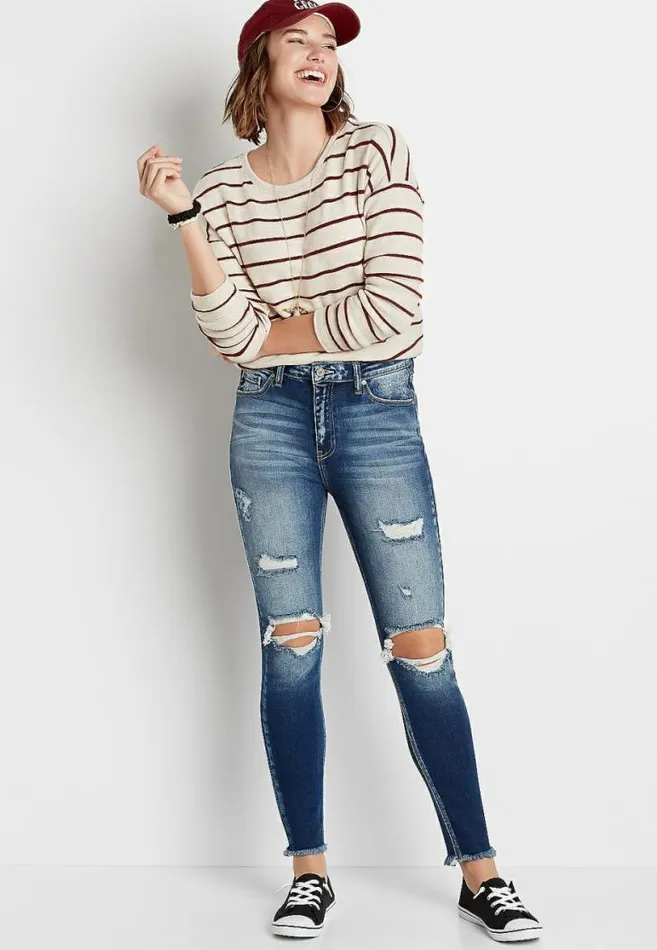 Women Kancan High Rise Curvy Dark Destructed Skinny Jean Maurices Jeans