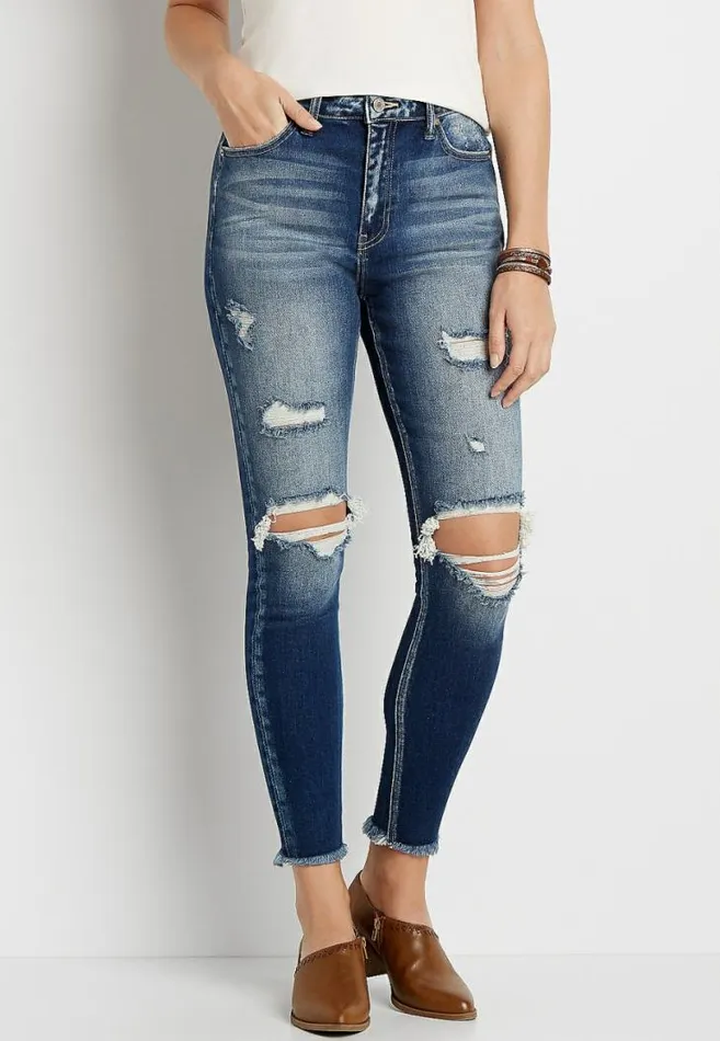 Women Kancan High Rise Curvy Dark Destructed Skinny Jean Maurices Jeans