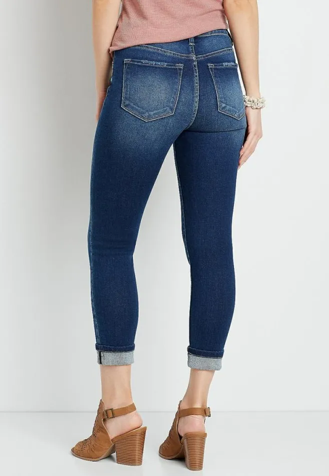 Women Kancan High Rise Dark Button Fly Cropped Jean Maurices Jeans