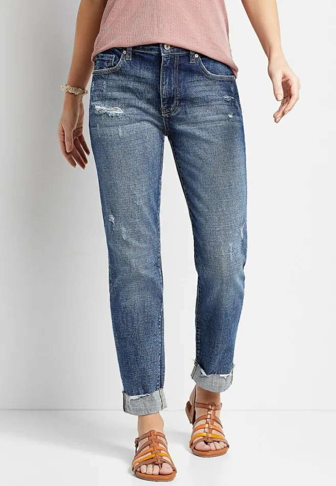 Women Kancan High Rise Dark Cuffed Boyfriend Jean Maurices Jeans