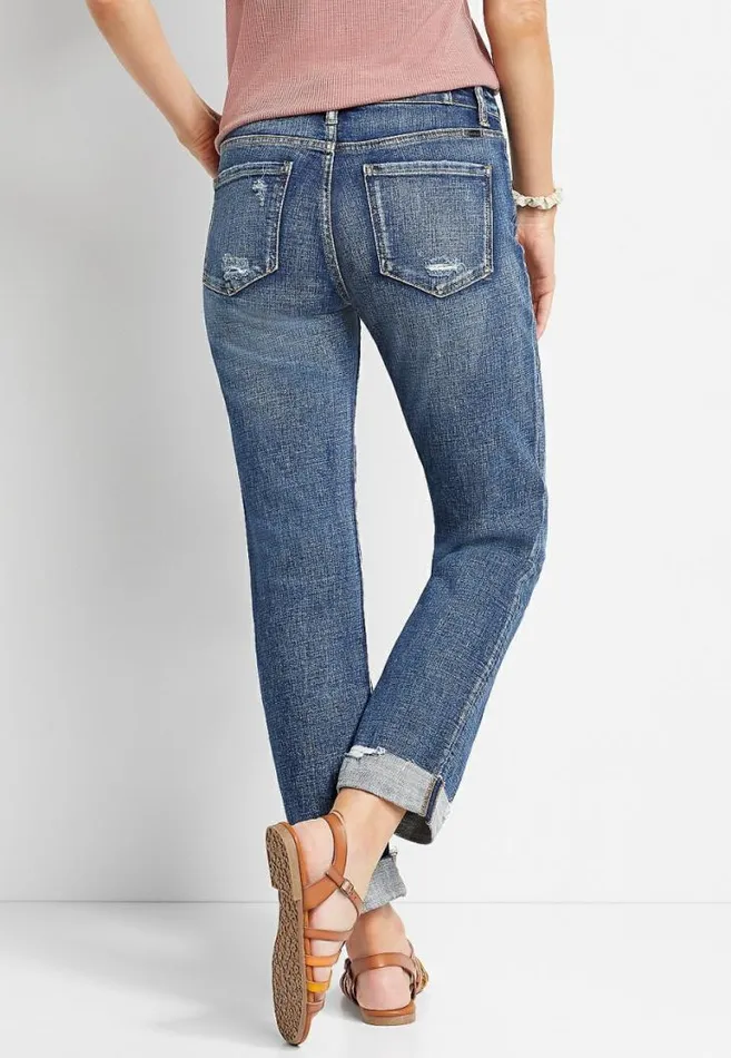 Women Kancan High Rise Dark Cuffed Boyfriend Jean Maurices Jeans