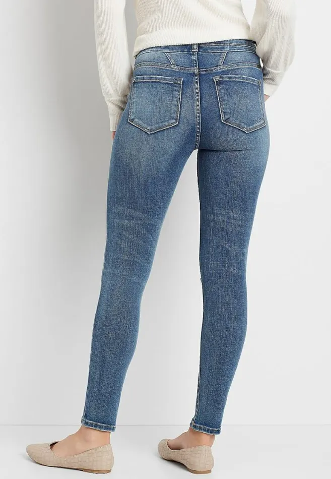 Women Kancan High Rise Dark Destructed Stacked Waist Skinny Jean Maurices Jeans