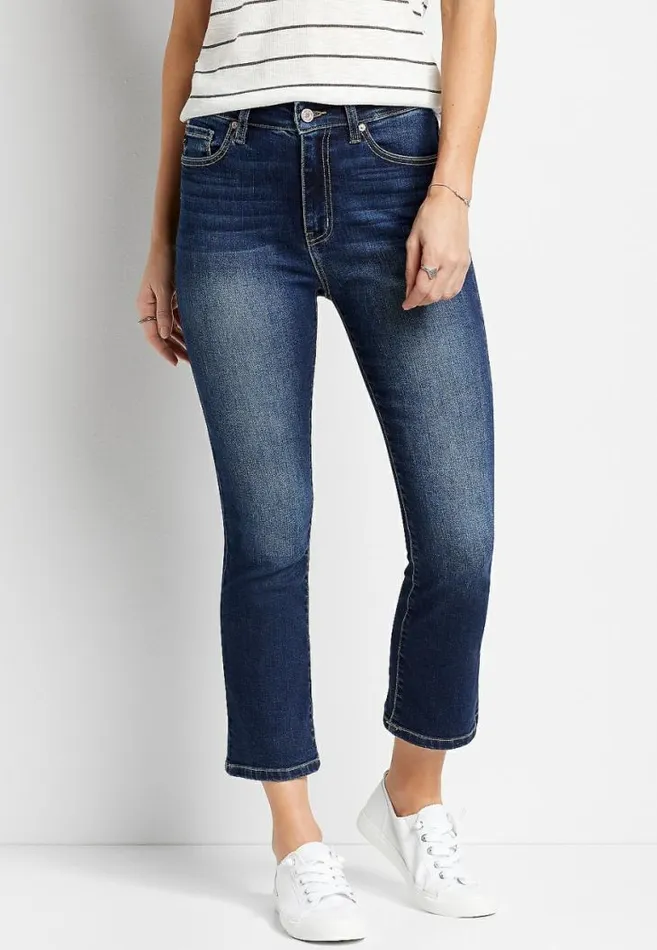 Women Kancan High Rise Dark Wash Cropped Flare Jean Maurices Bottoms