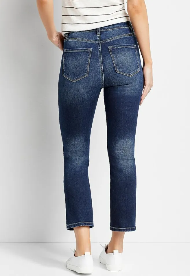 Women Kancan High Rise Dark Wash Cropped Flare Jean Maurices Bottoms