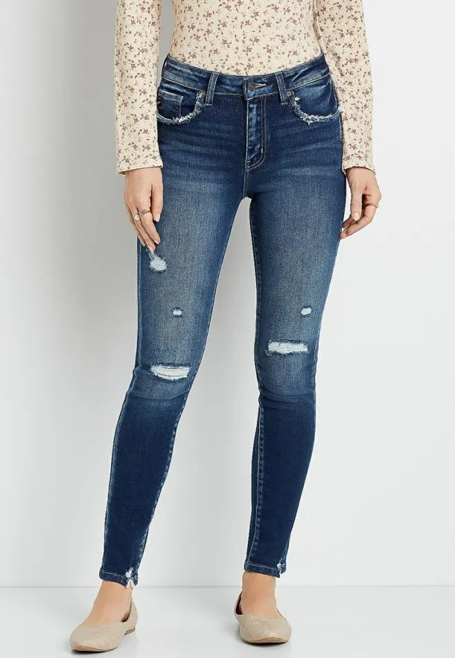 Women Kancan High Rise Dark Wash Fray Pocket Skinny Jean Maurices Jeans