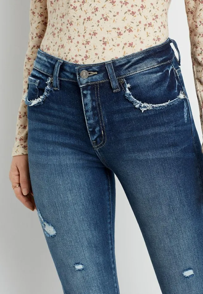 Women Kancan High Rise Dark Wash Fray Pocket Skinny Jean Maurices Jeans
