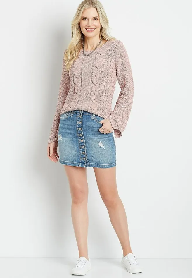 Women Kancan High Rise Destructed Button Down Denim Skirt Maurices Bottoms