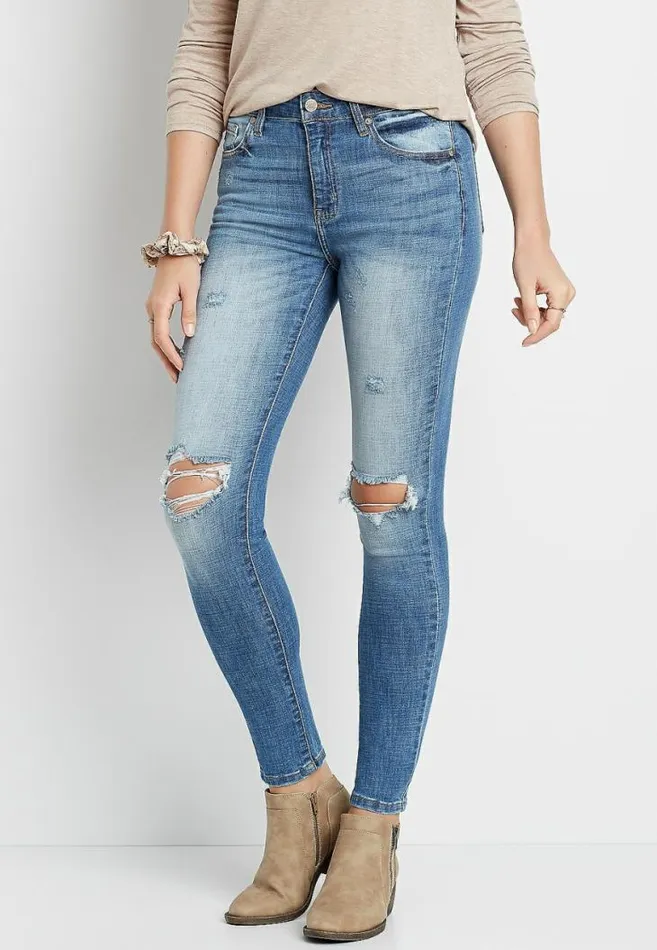 Women Kancan High Rise Medium Destructed Knee Skinny Jean Maurices Jeans
