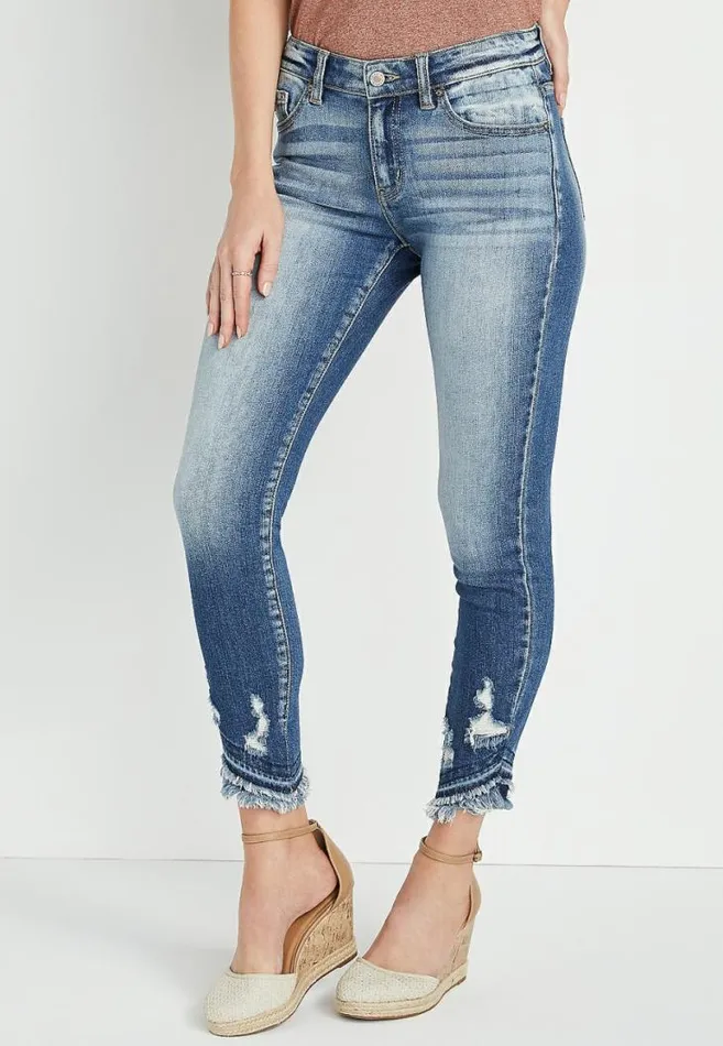 Women Kancan Skinny Mid Rise Frayed Ripped Jean Maurices Jeans