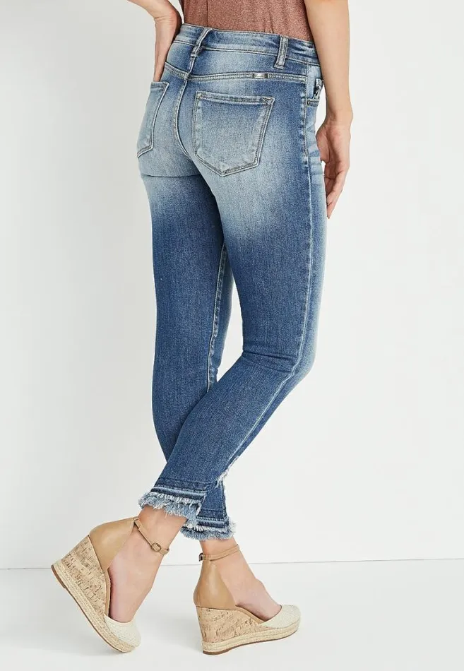 Women Kancan Skinny Mid Rise Frayed Ripped Jean Maurices Jeans