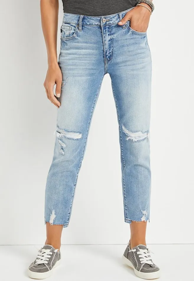 Women Kancan Straight High Rise Backed Ripped Ankle Jean Maurices Jeans