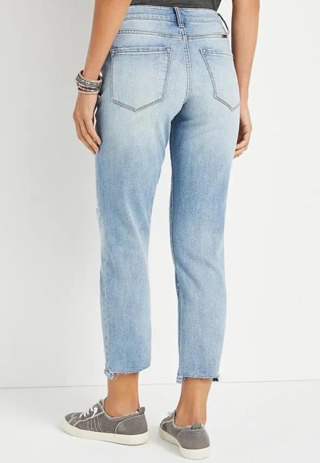Women Kancan Straight High Rise Backed Ripped Ankle Jean Maurices Jeans