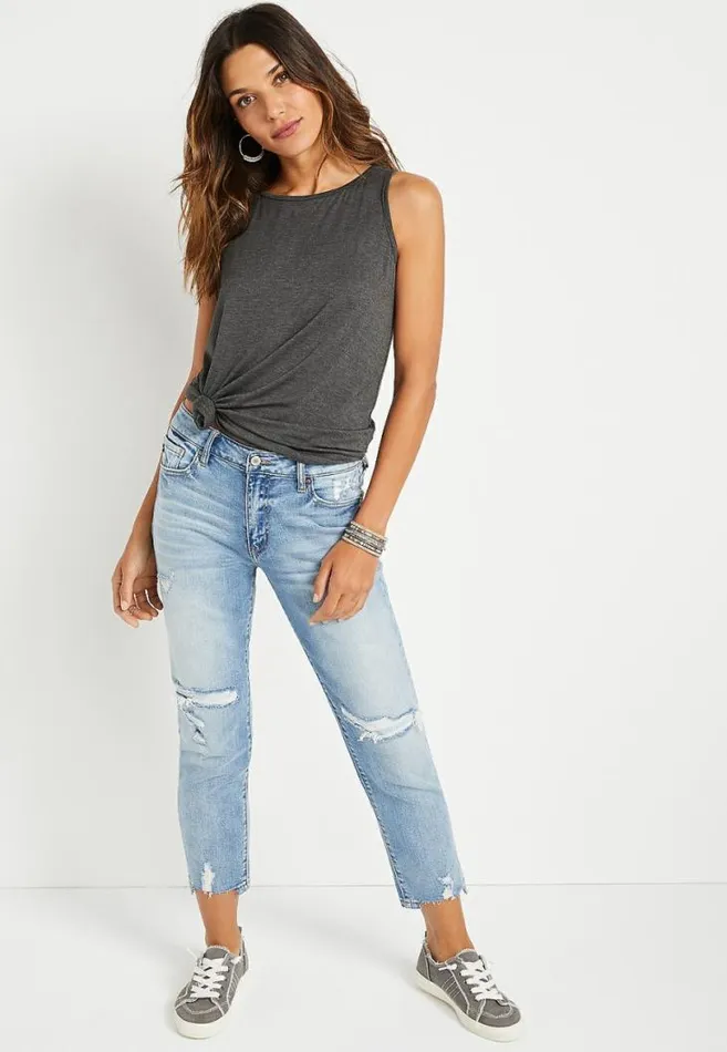 Women Kancan Straight High Rise Backed Ripped Ankle Jean Maurices Jeans
