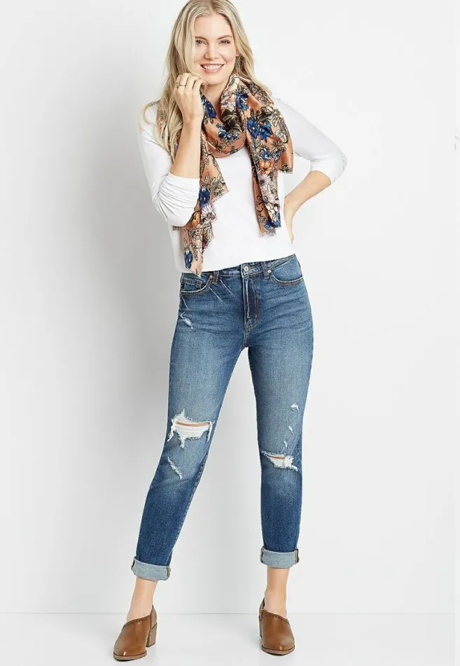 Women Kancan Super High Rise Dark Destructed Mom Jean Maurices Jeans