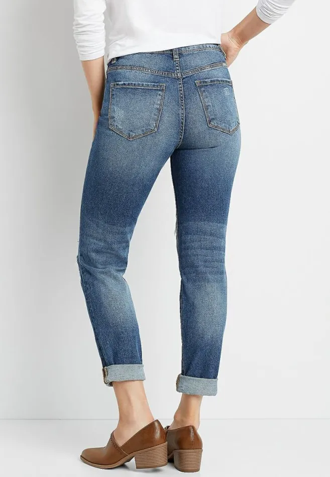 Women Kancan Super High Rise Dark Destructed Mom Jean Maurices Jeans