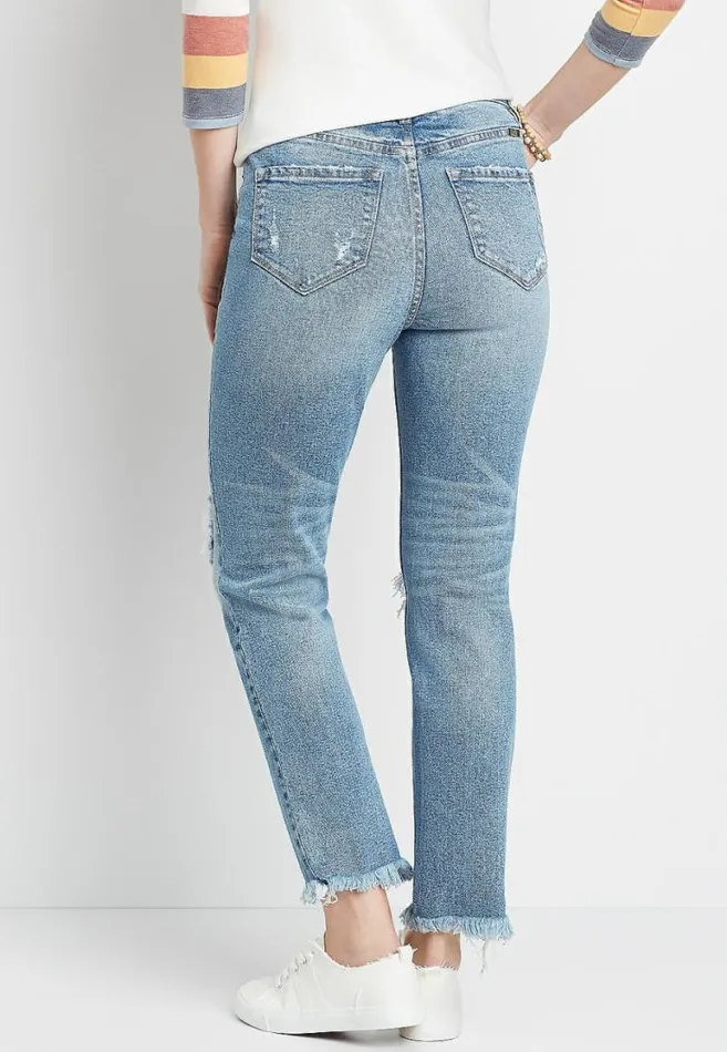 Women Kancan Vintage High Rise Destructed Slim Straight Ankle Jean Maurices Jeans