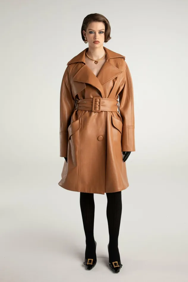 Women Keira Leather Trench Coat Nana Jacqueline Outerwear