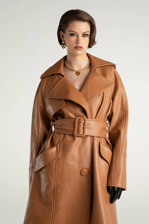Women Keira Leather Trench Coat Nana Jacqueline Outerwear