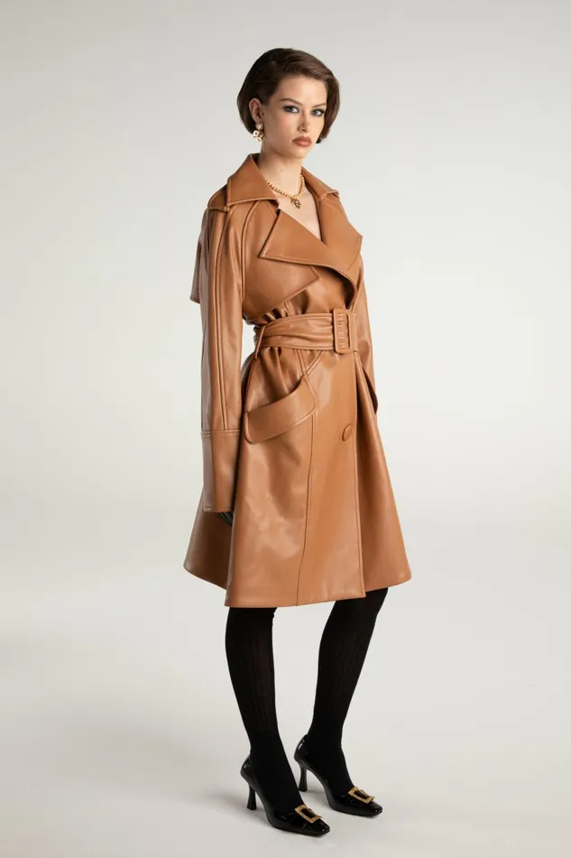 Women Keira Leather Trench Coat Nana Jacqueline Outerwear