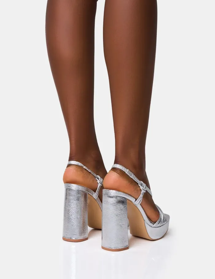 Women Kenya Silver Knot Front Platform Heels Silver Public Desire Holiday