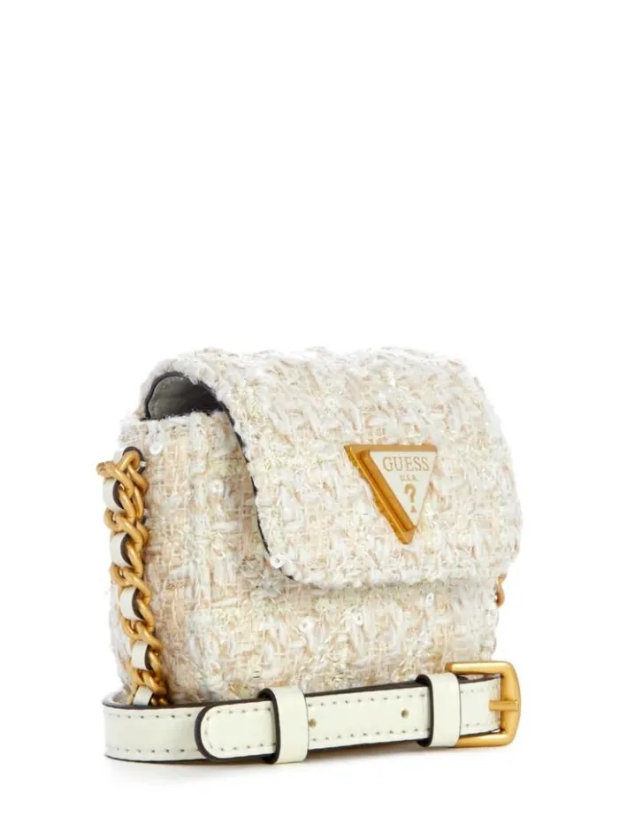 WomenKids GUESS Handbags Giully Tweed Micro Mini Crossbody Ivory Multi