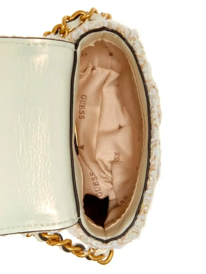 WomenKids GUESS Handbags Giully Tweed Micro Mini Crossbody Ivory Multi